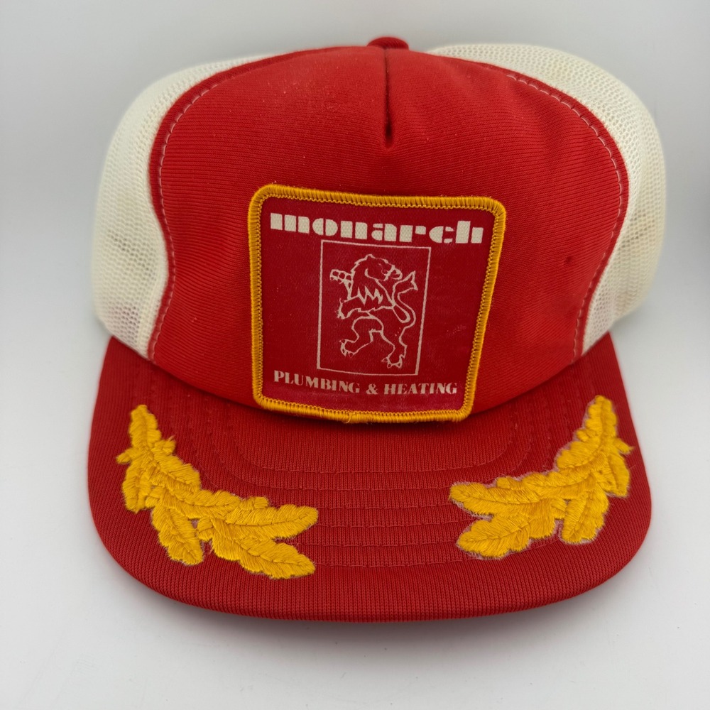 Kay Jet Monarch Plumbing Trucker Hat OSFM Red Scrambled Eggs Snapback Vintage